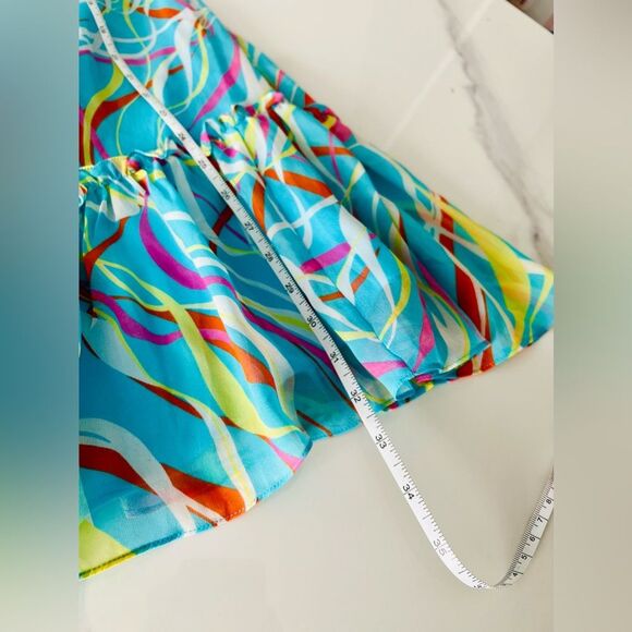 BCBGMAXAZRIA 100% Silk Teal Smocked Dress Extra Small NWT - Picture 6 of 8